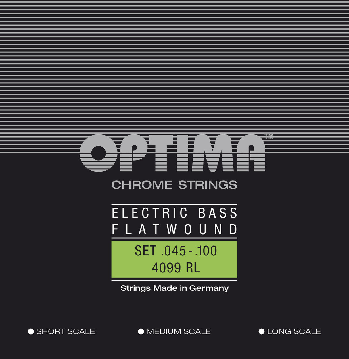 Optima elbassträngar Chrome Strings Flat Wound medium scale - Set (4099M)