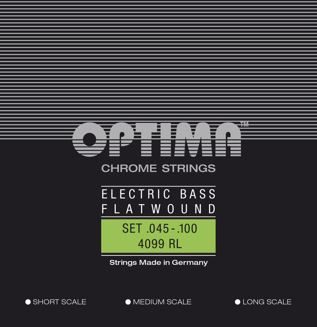 Optima elbassträngar Chrome Strings Flat Wound medium scale - Set (4099M)