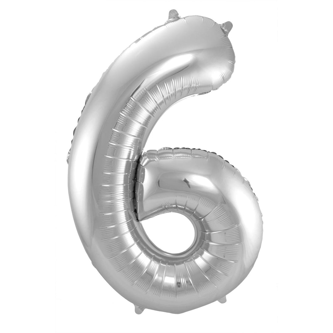 6-formad nummerfolieballong (silver, 86 cm)