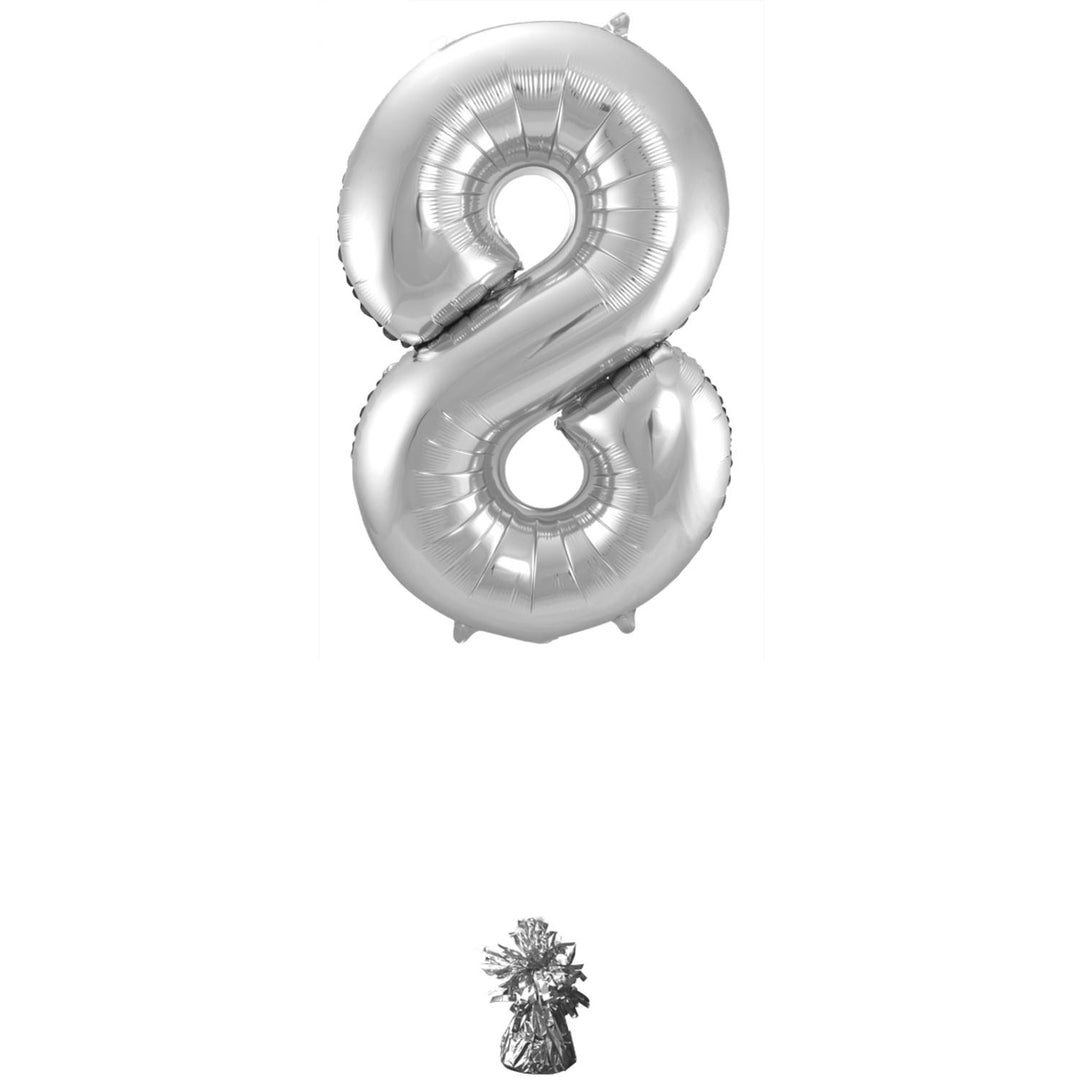 8-formad nummerfolieballong (silver, 86 cm)