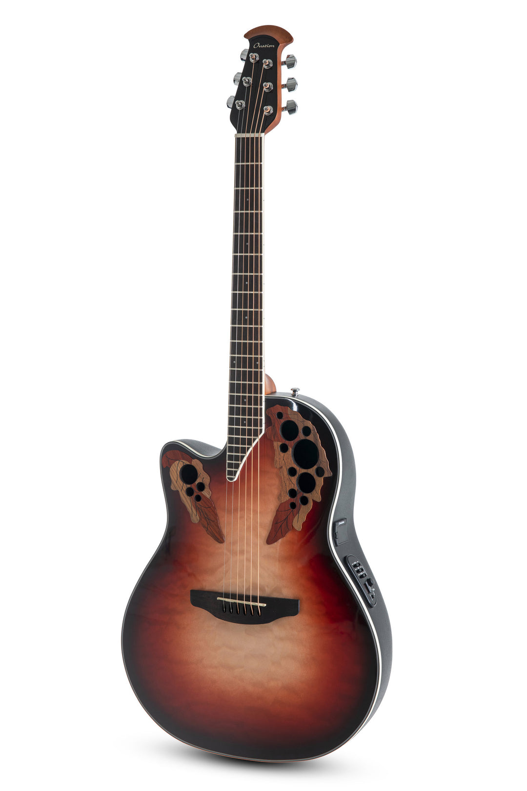 Ovation elakustisk Gitarrer Celebrity Elite Plus Mid Cutaway - Vänsterhänt Rubin Burst (CE44LX-1R-G)