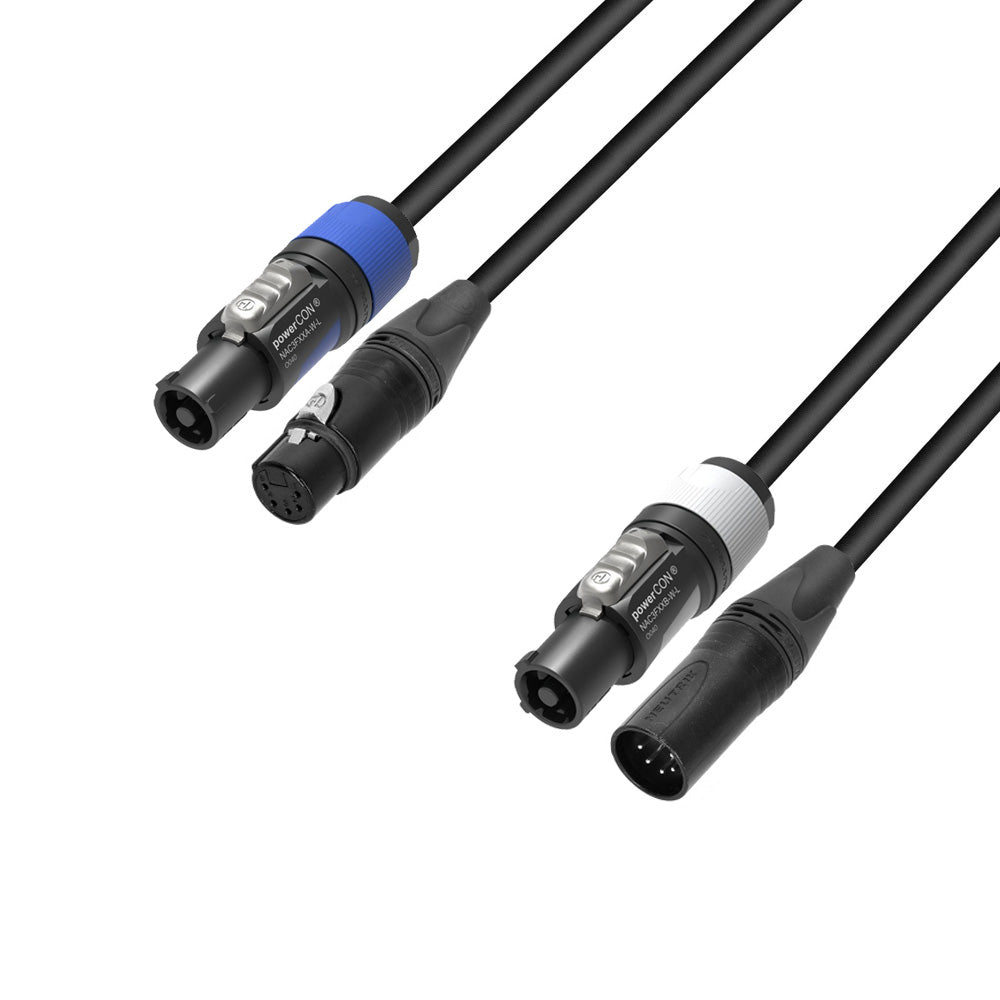 Adam Hall Cables 5 STAR H PCON 5D 0500 - hybridkabel | Ström & DMX | Neutrik® 5-polig XLR x powerCON® | 5 m
