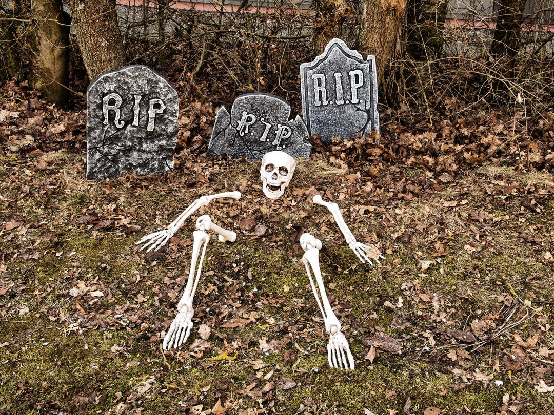 Halloween gravstenssæt, 3 dele, grå