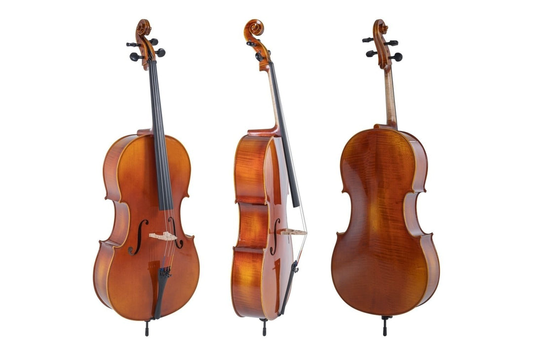 GEWA Cellos Maestro 1-VC3 - 4/4 (Iordningställd med Wittner-stränghållare med finstämmare inkl. väska och Larsen Aurora-strängar)