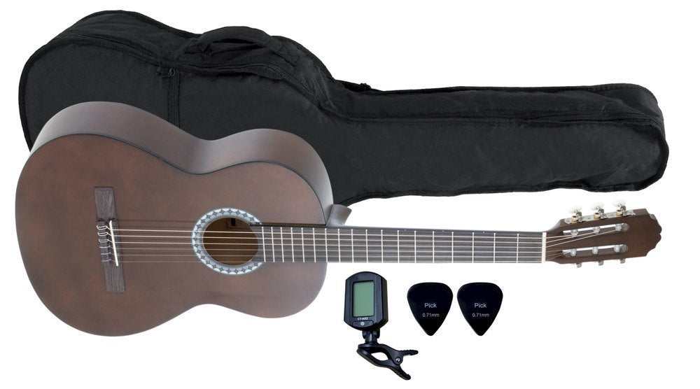 VGS Basic set: klassisk gitarr 4/4, valnötsfärgad, väska och stämapparat