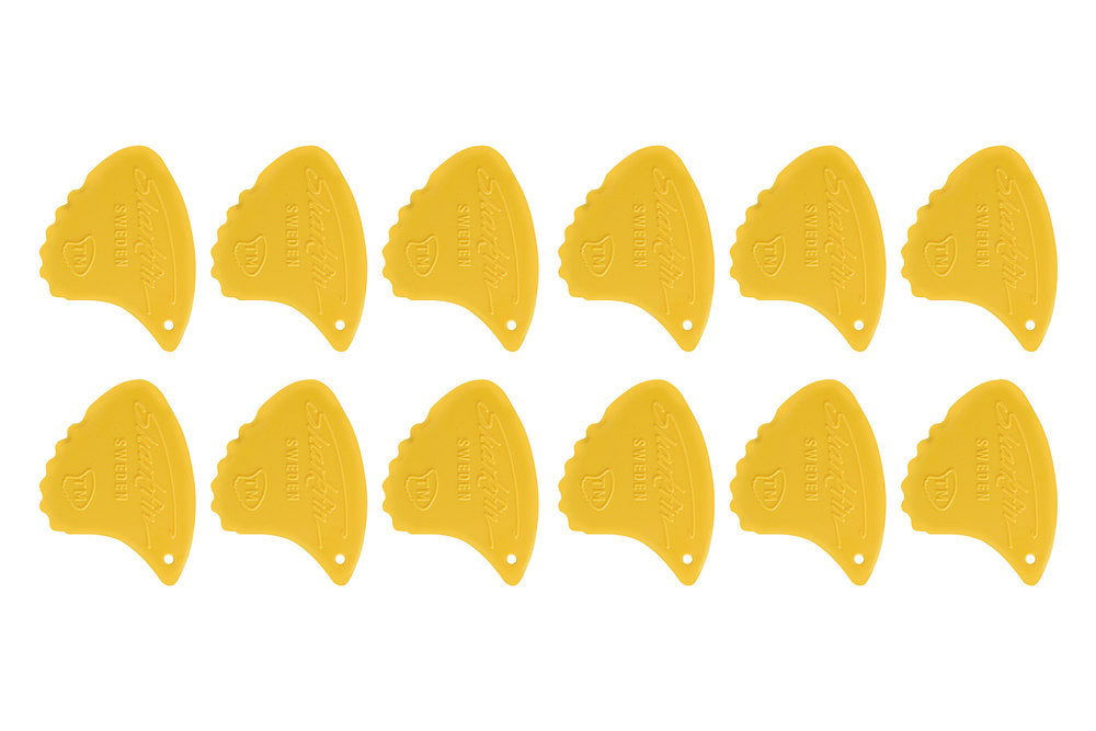 Shark Fin Relief plektrum, 0,65 mm medium, gul, 12 st.