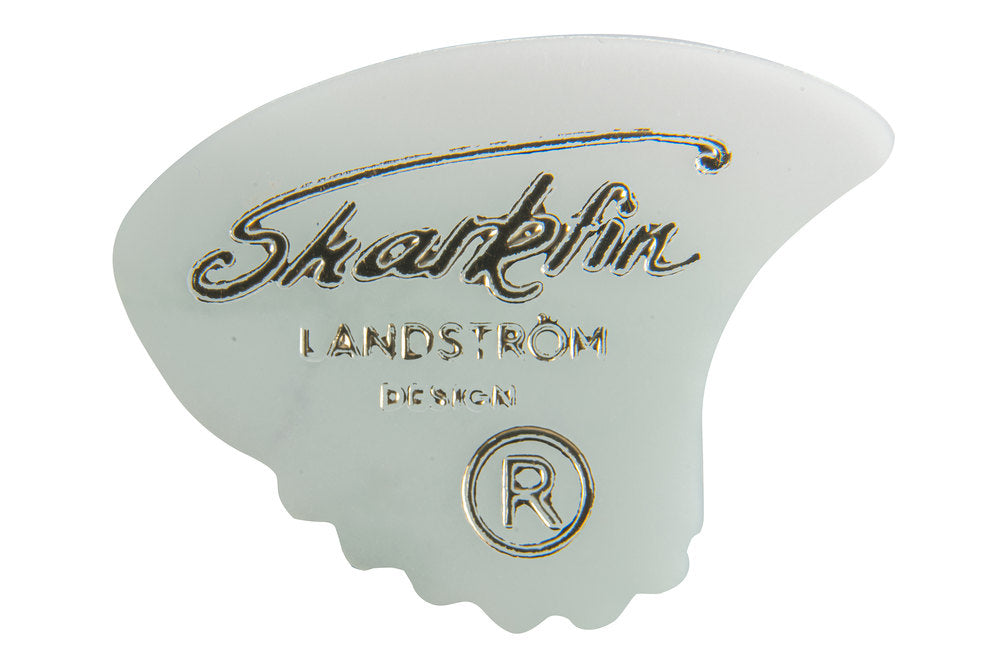 Shark Fin Goldprint plektrum, medium, vit, 12 st.