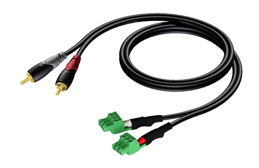 ProCab 2 x RCA hane > 2 x terminalblock 3P 3,81mm, 0,5 m