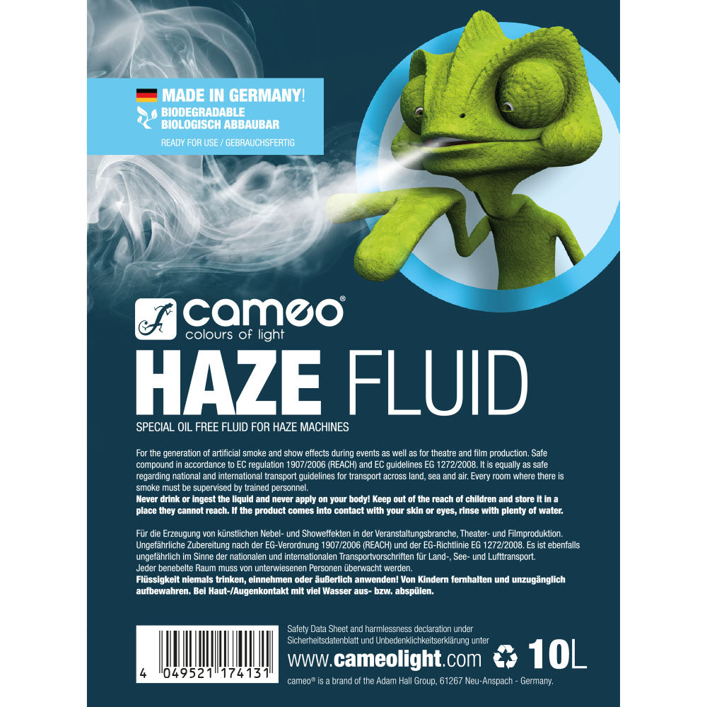 Cameo HAZE FLUID 10 L - Haze-vätska för fin dimtäthet och lång hängtid, 10 L, oljefri