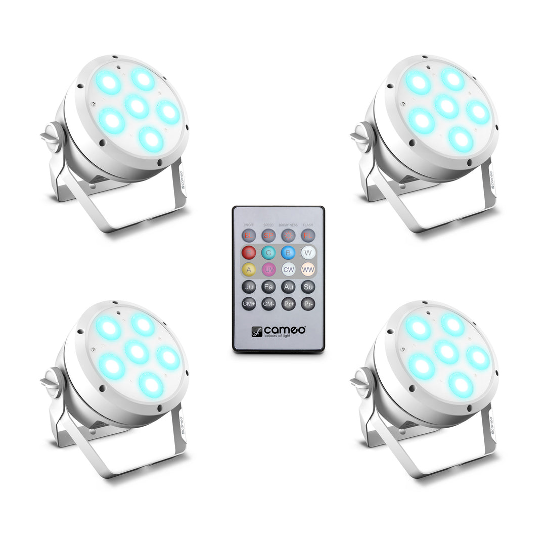 Cameo ROOT® PAR 6 WH SÆT 1 - Set inklusive 4 x CLROOTPAR6WH inkl. IR-fjärrkontroll (CLPFLAT1REMOTE)