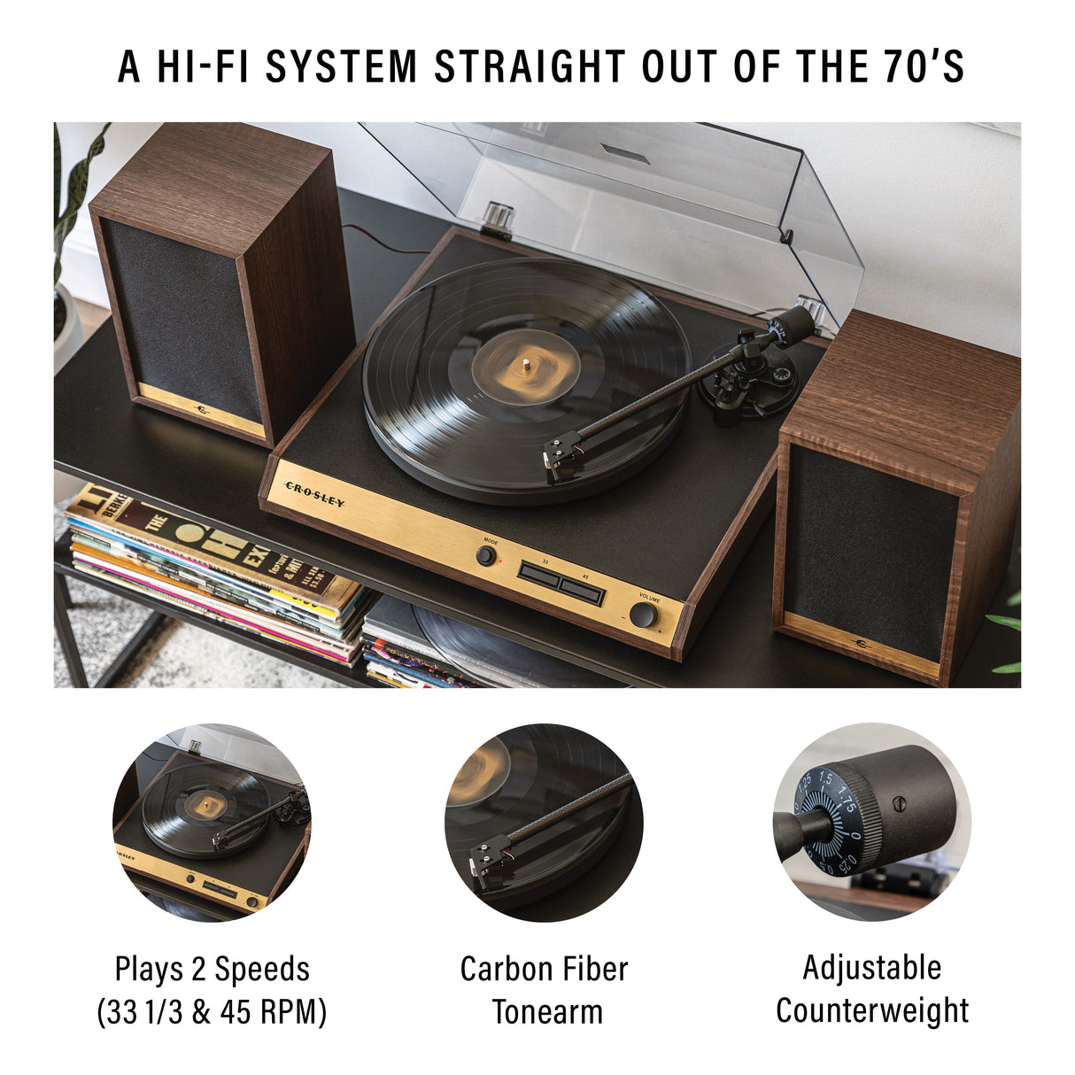 Crosley C72 skivspelare med högtalare (valnöt)