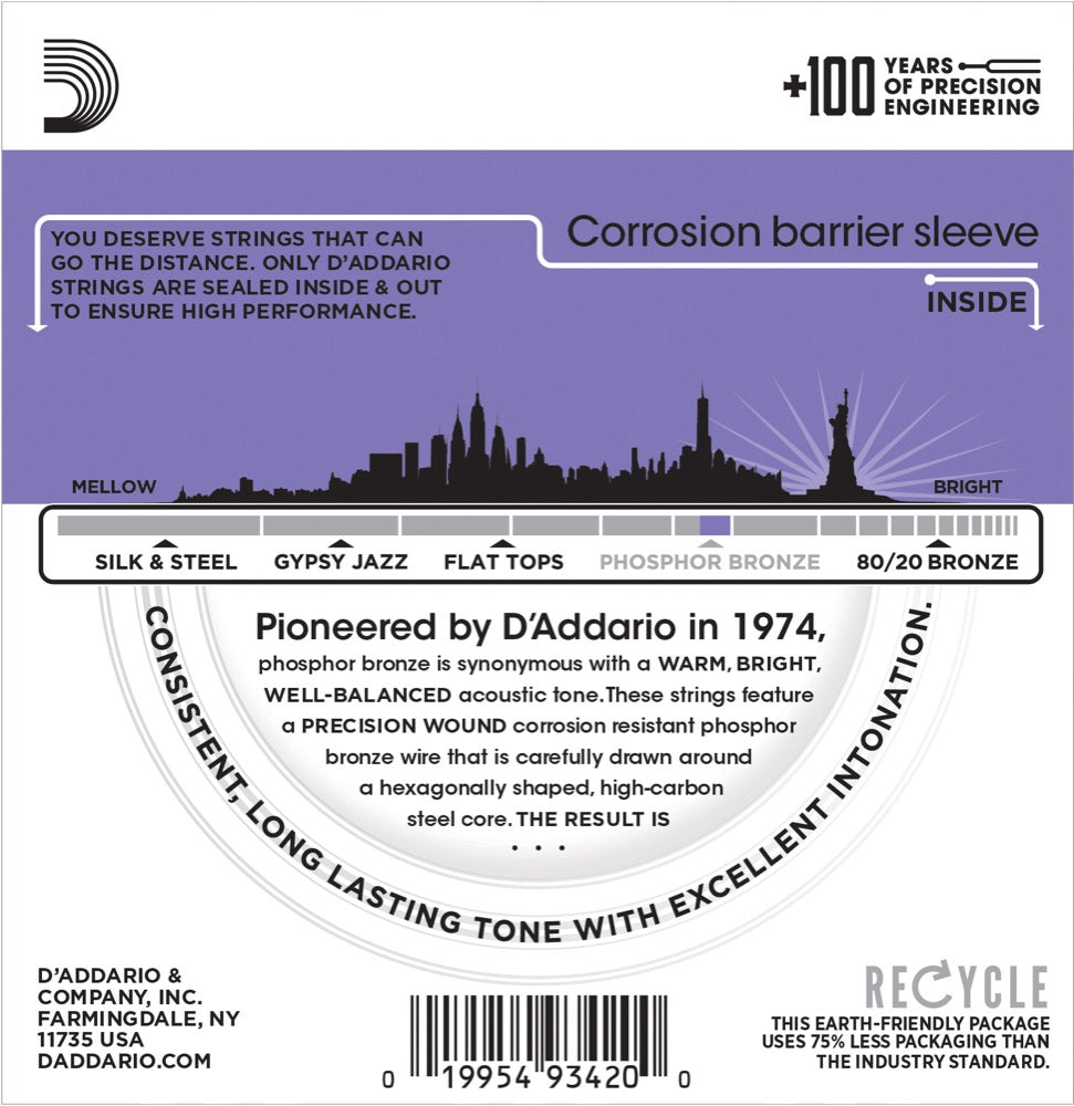 Daddario EJ26-3D fosforbrons gitarrsträngar 3-pack (Custom Light, 11-52)