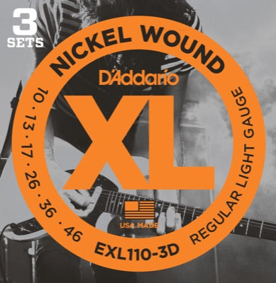 Daddario EXL110-3D gitarrsträngar 3-pack (vanligt ljus 10-46)