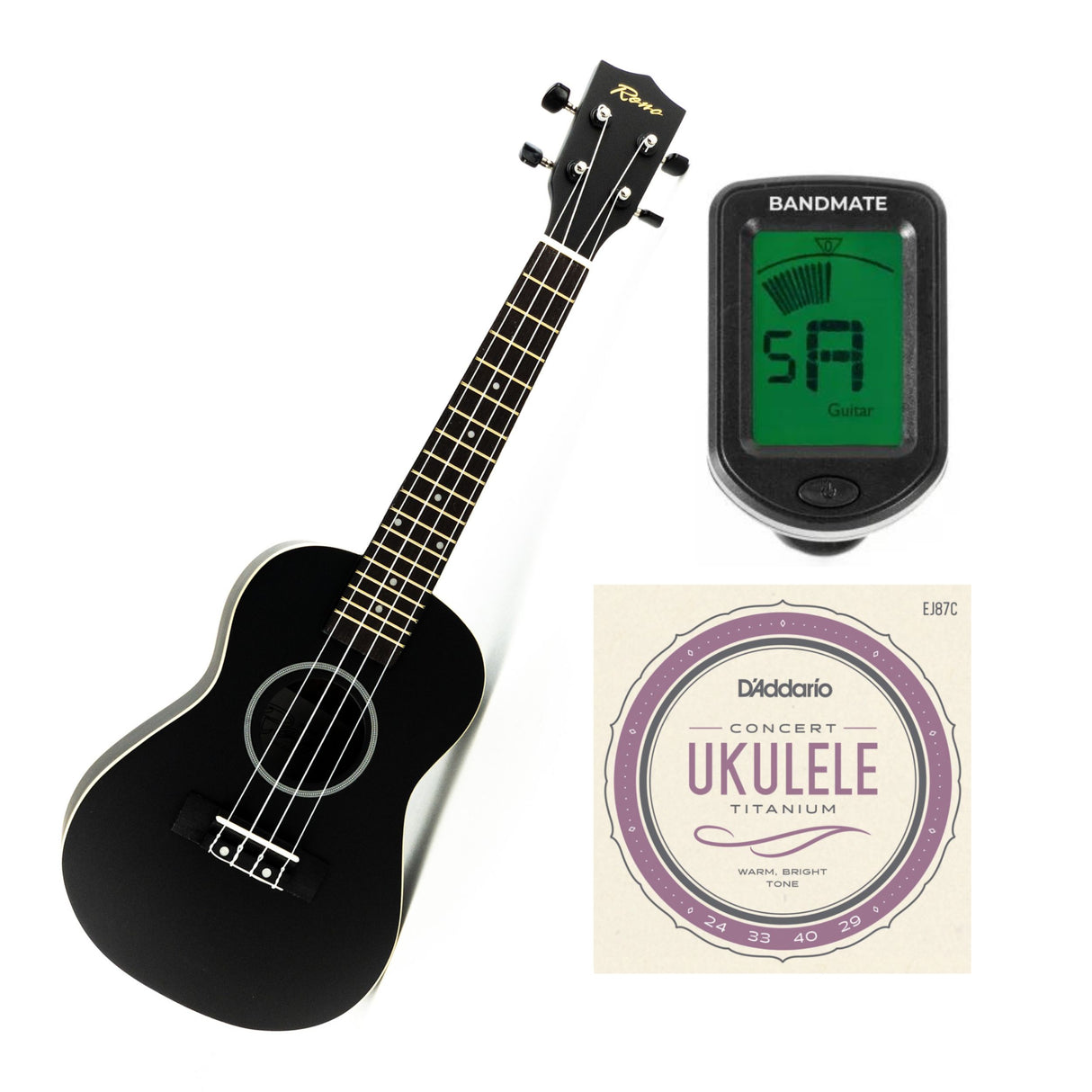 Reno RU300 Grand Concert Ukulele (svart) startpaket