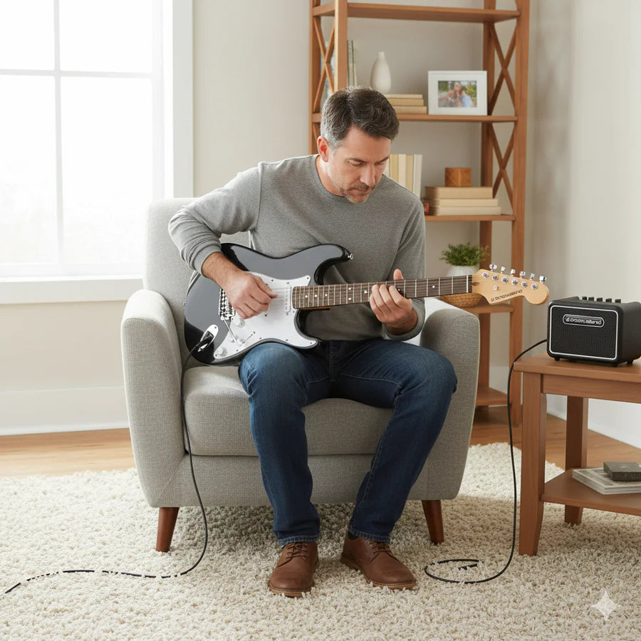 Grooveland ST El-guitar (Svart) Startpaket