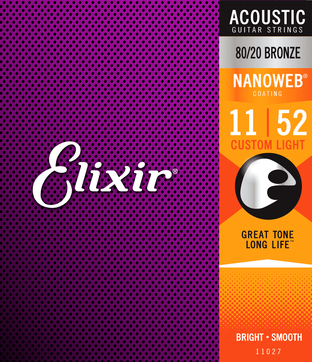 Elixir Nanoweb Bronze 80/20 gitarrsträngar (Custom Light, 11-52)