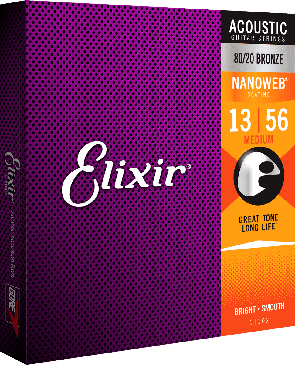 Elixir Nanoweb Bronze 80/20 gitarrsträngar (Medium 13-56)