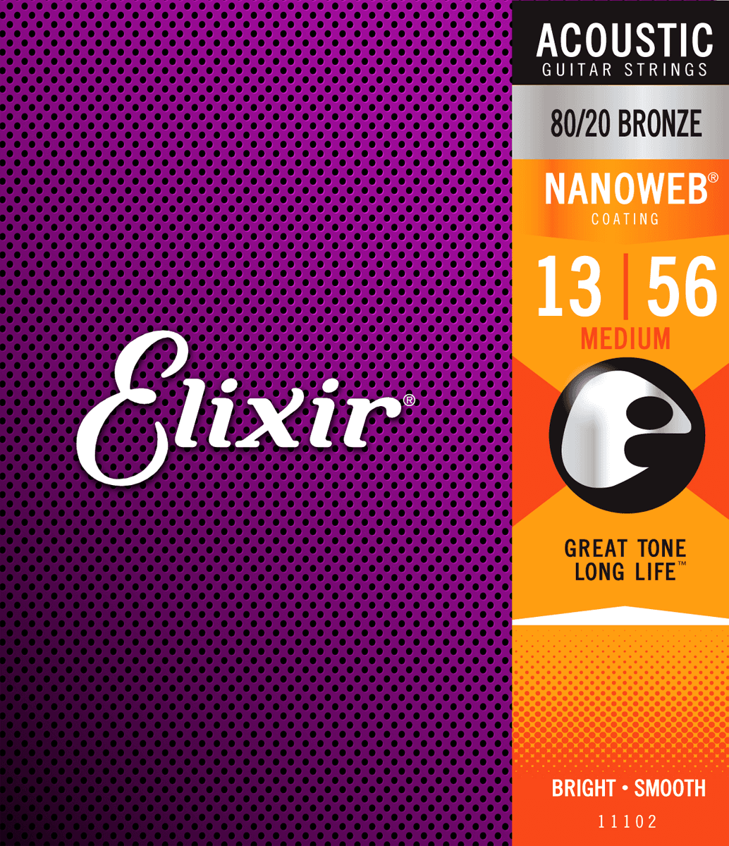 Elixir Nanoweb Bronze 80/20 gitarrsträngar (Medium 13-56)