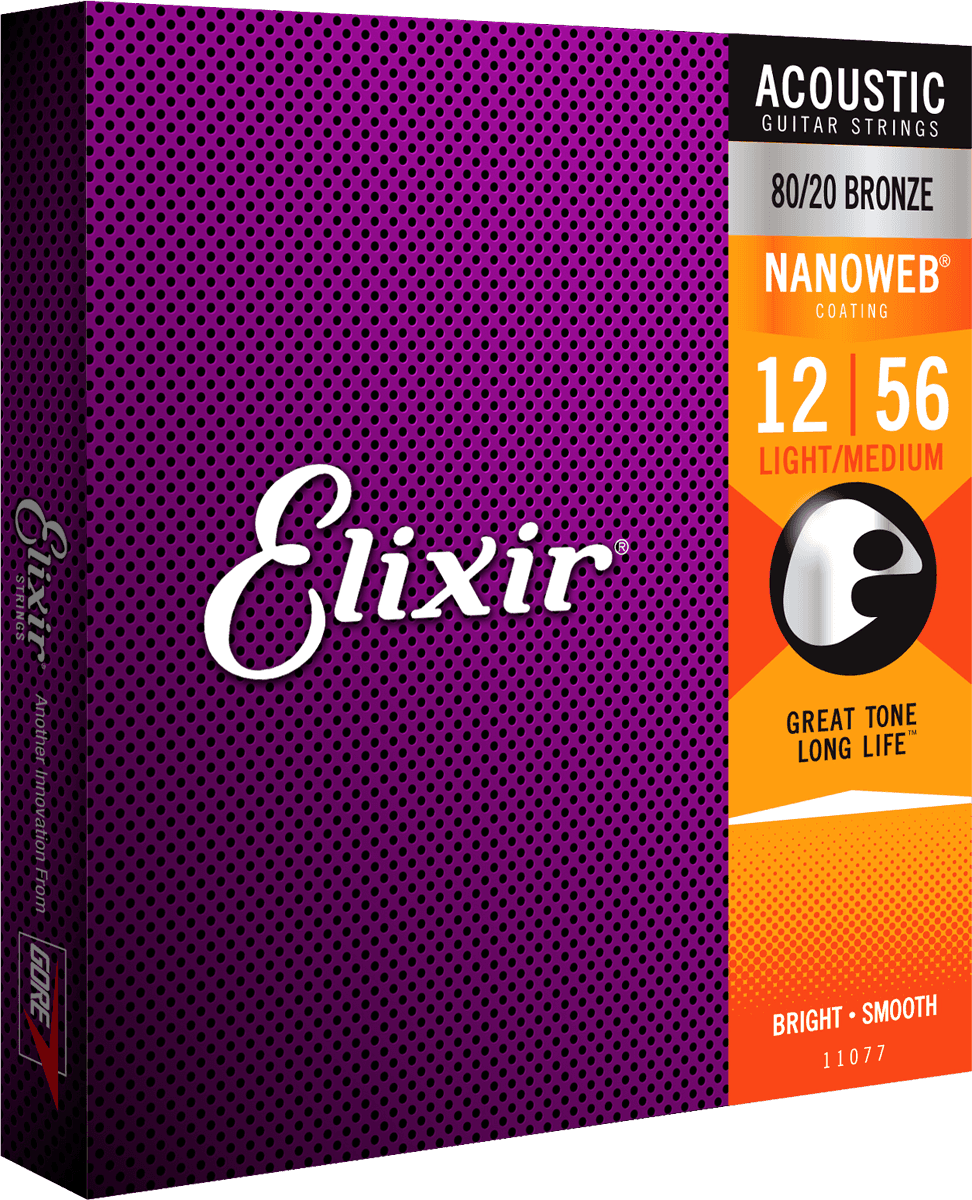 Elixir Nanoweb Bronze 80/20 gitarrsträngar (Medium Light, 12-56)