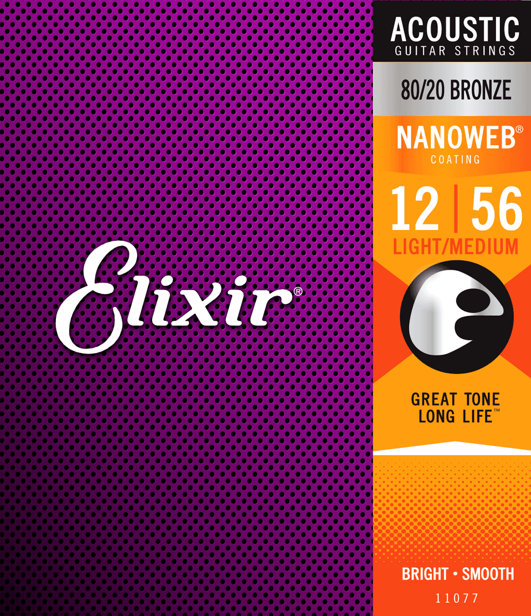 Elixir Nanoweb Bronze 80/20 gitarrsträngar (Medium Light, 12-56)