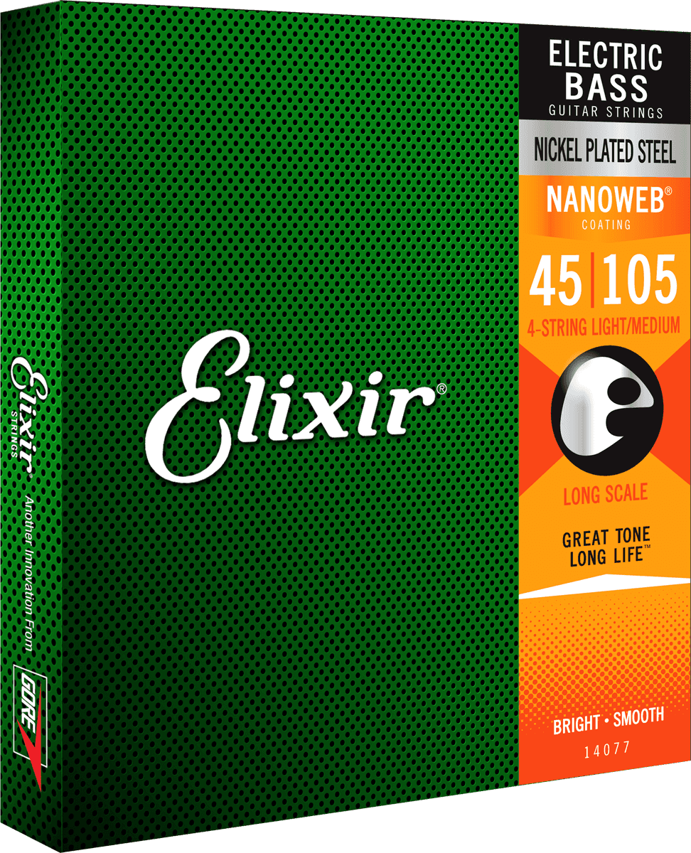 Elixir Nanoweb Nickel Bass Strings (Medium, 45-105)