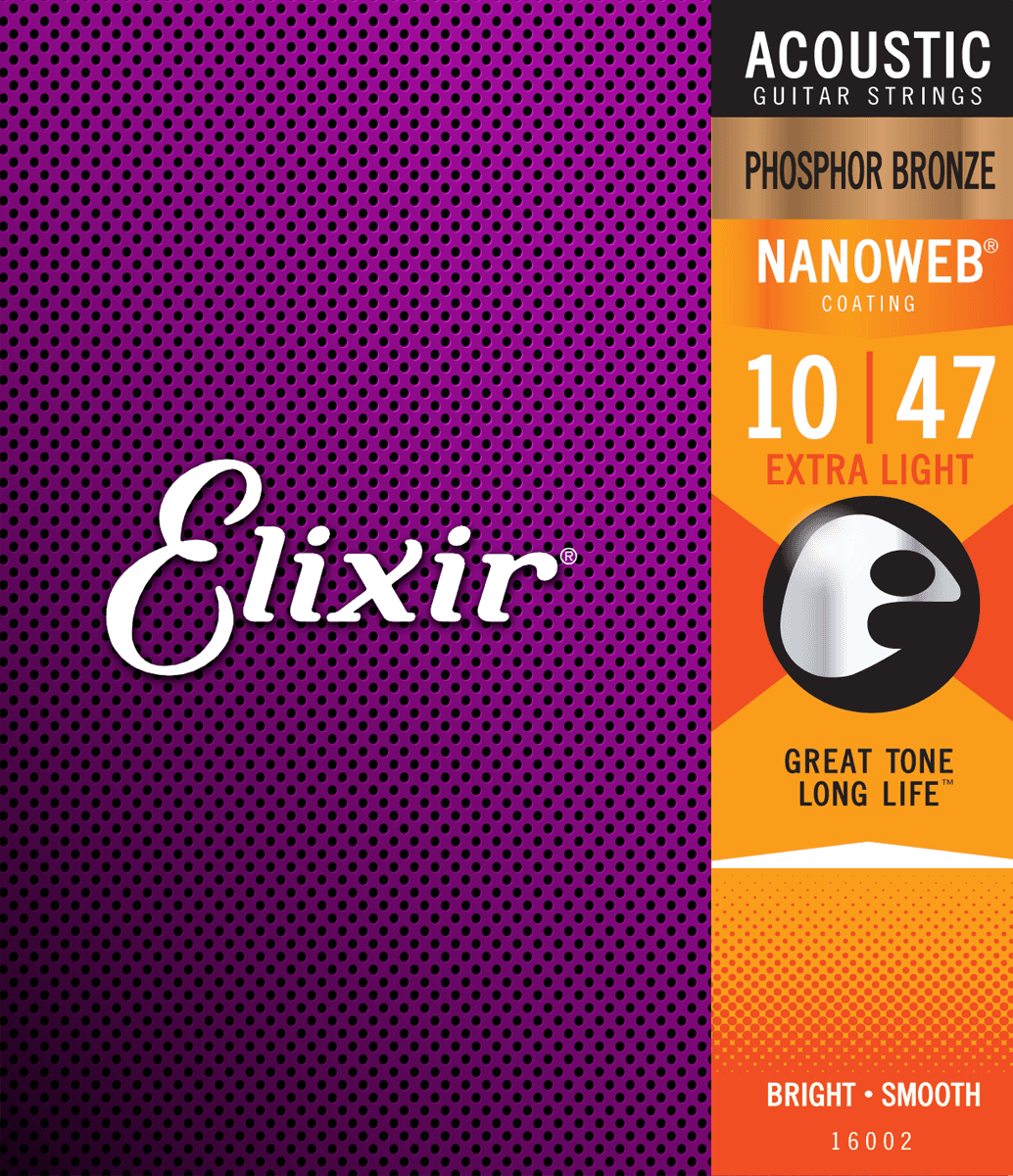 Elixir Nanoweb Phosphor Bronze gitarrsträngar (extra lätta, 10-47)