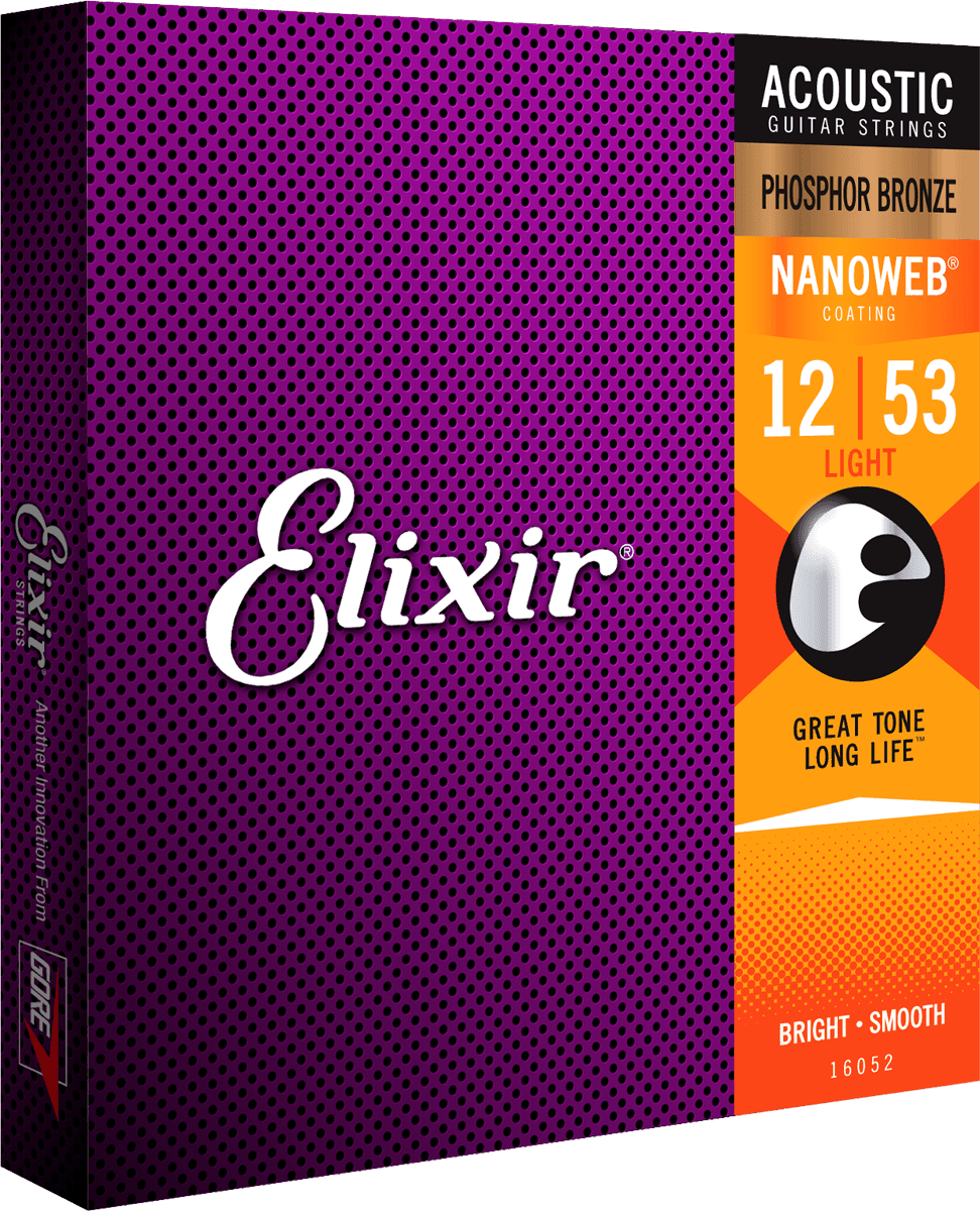 Elixir Nanoweb Phosphor Bronze gitarrsträngar (Lätt, 12-53)