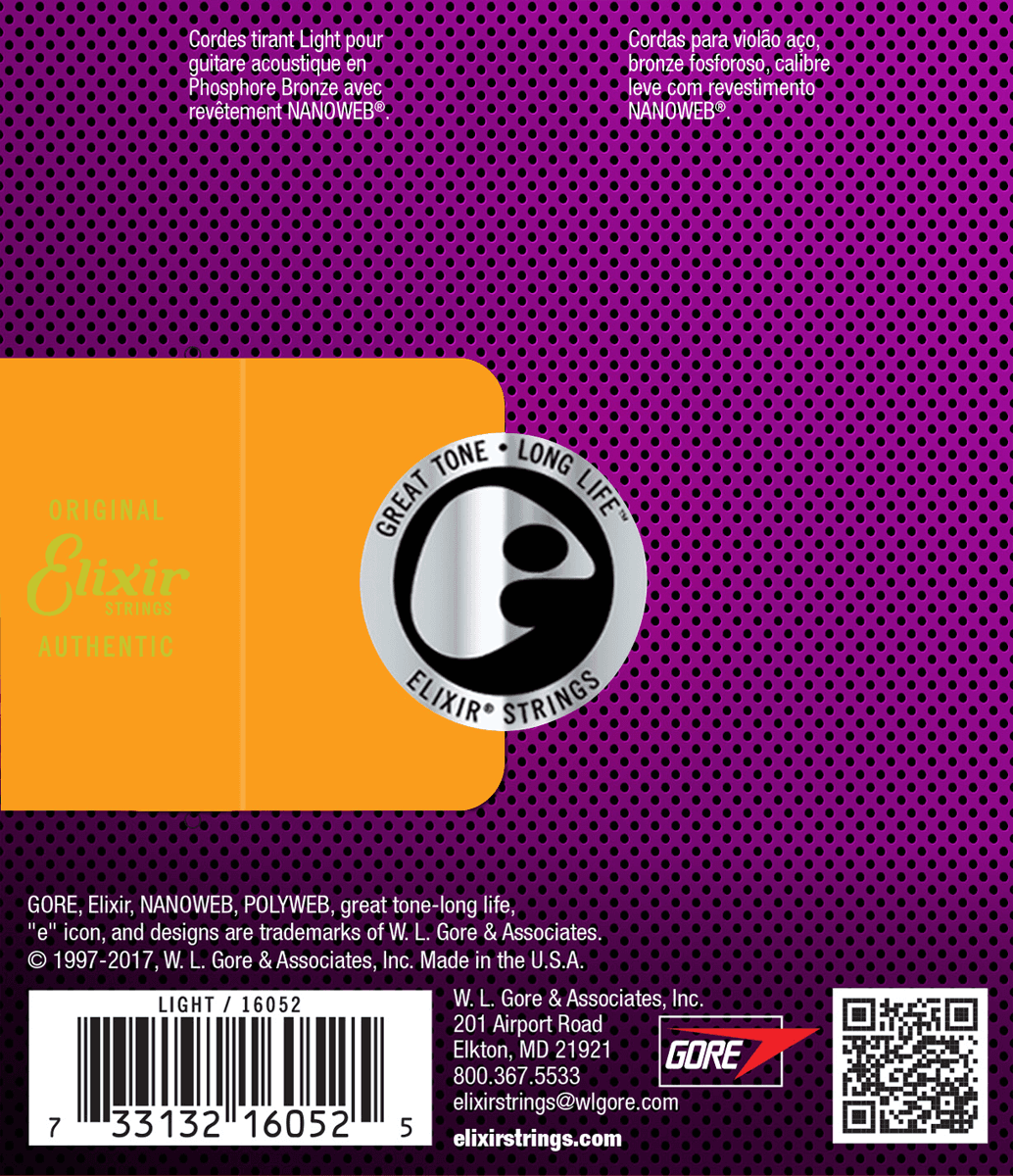 Elixir Nanoweb Phosphor Bronze gitarrsträngar (Lätt, 12-53)
