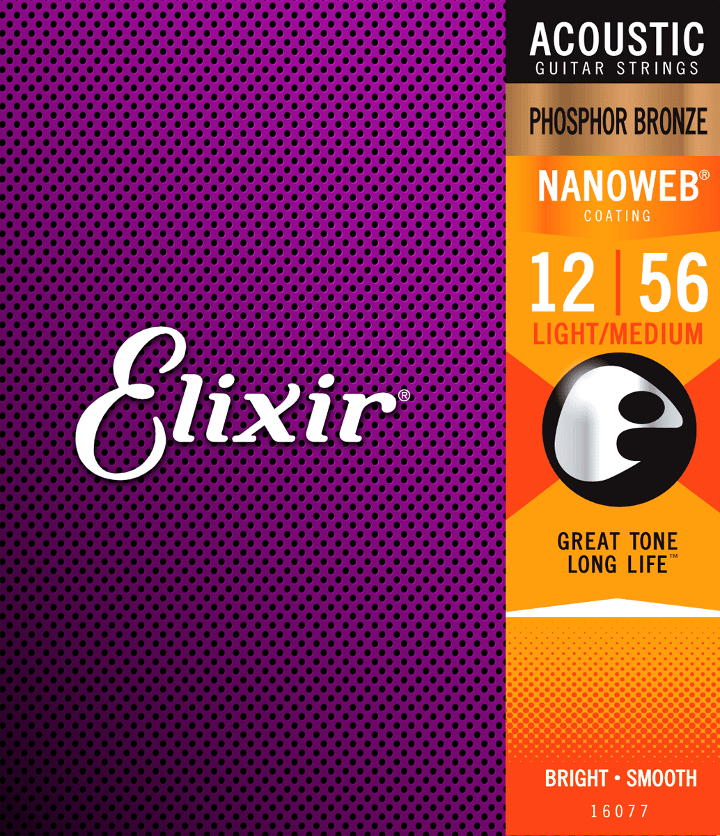 Elixir Nanoweb Phosphor Bronze gitarrsträngar (Medium Light, 12-56)