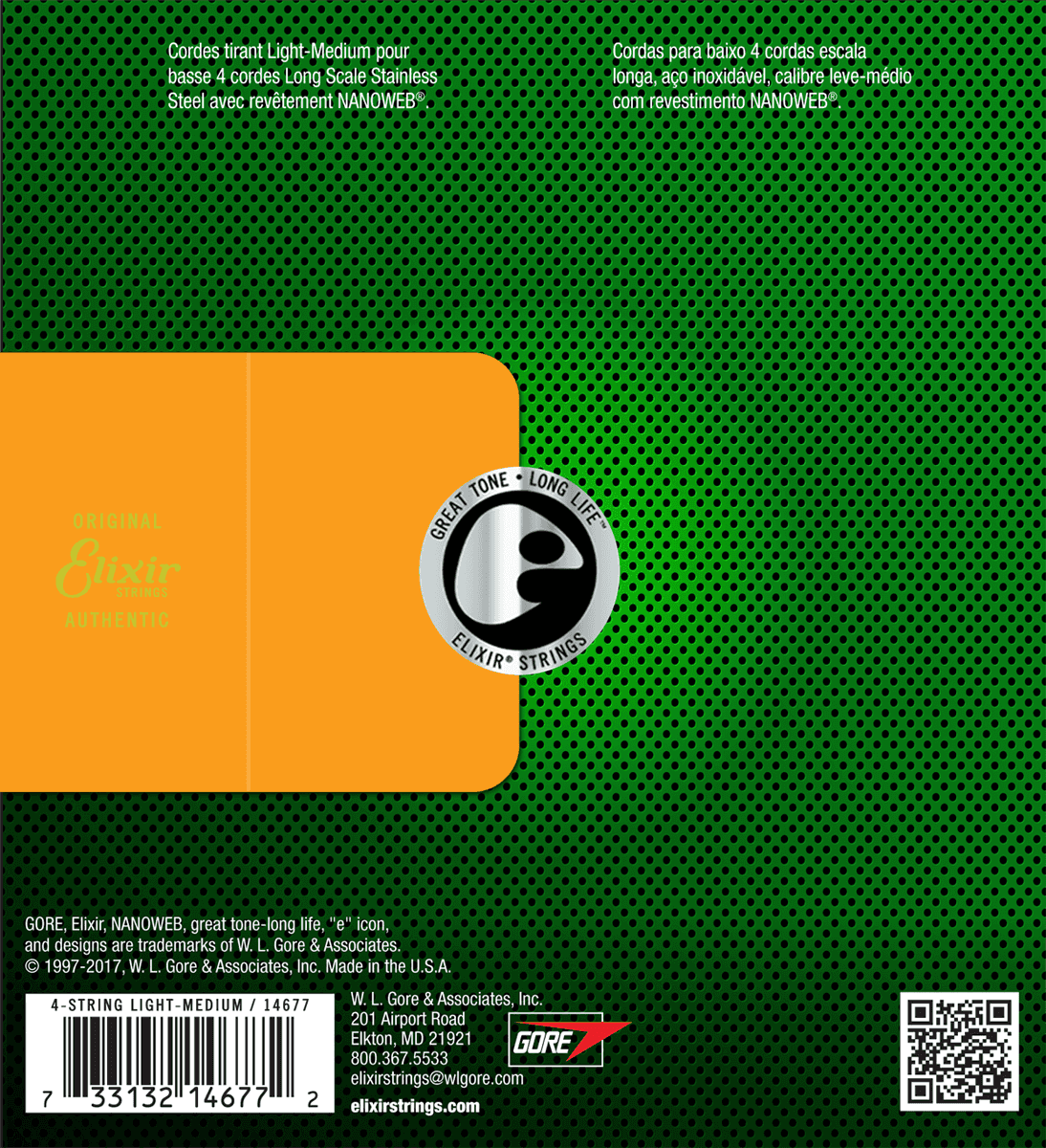 Elixir Nanoweb bassträngar i rostfritt stål (Medium, 4c, 45-105)