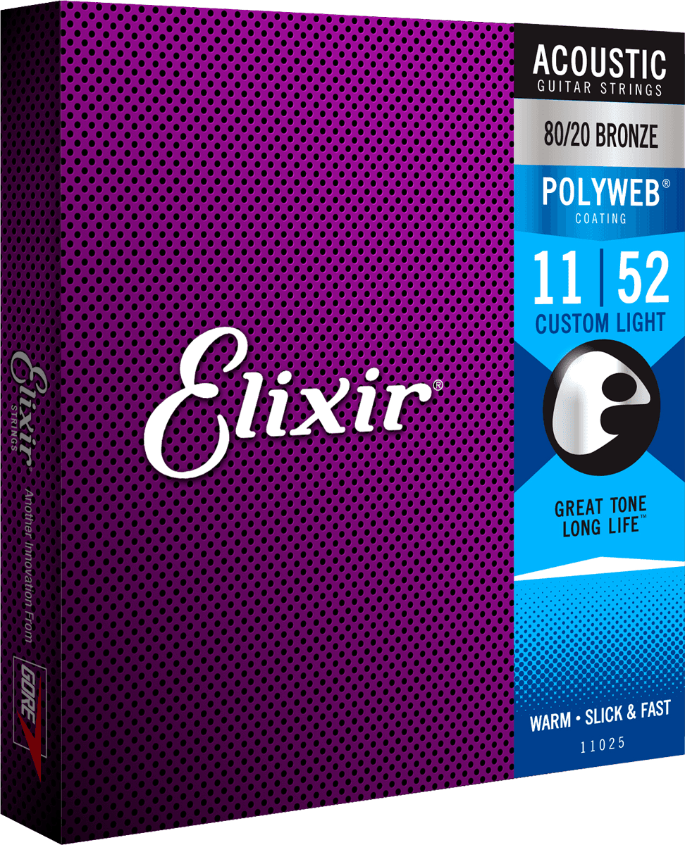 Elixir Polyweb Bronze 80/20 gitarrsträngar (Custom Light, 11-52)