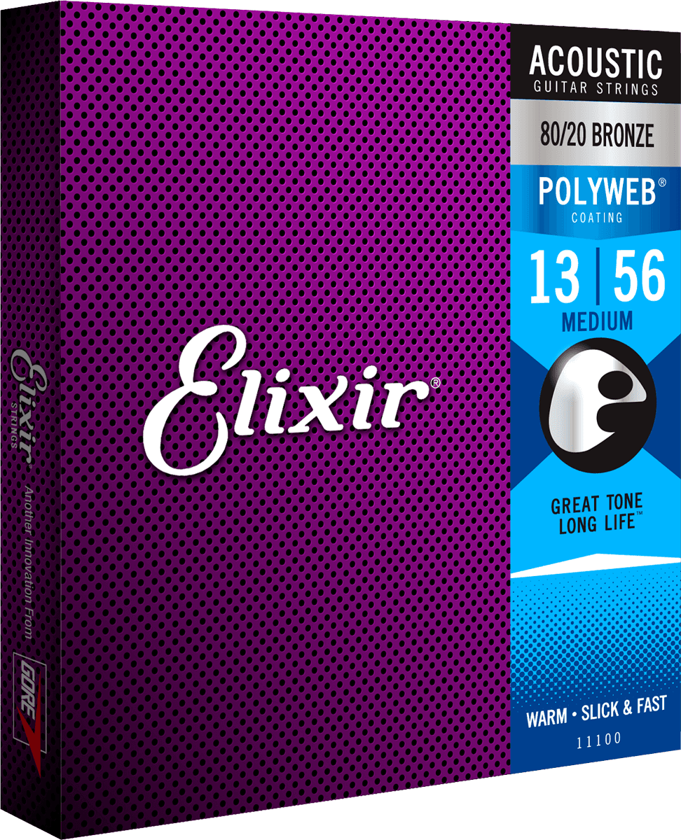 Elixir Polyweb Bronze 80/20 gitarrsträngar (medium, 13-56)