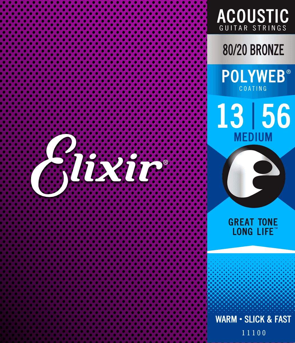 Elixir Polyweb Bronze 80/20 gitarrsträngar (medium, 13-56)