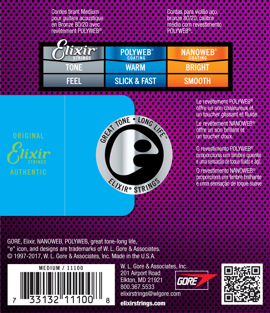 Elixir Polyweb Bronze 80/20 gitarrsträngar (medium, 13-56)