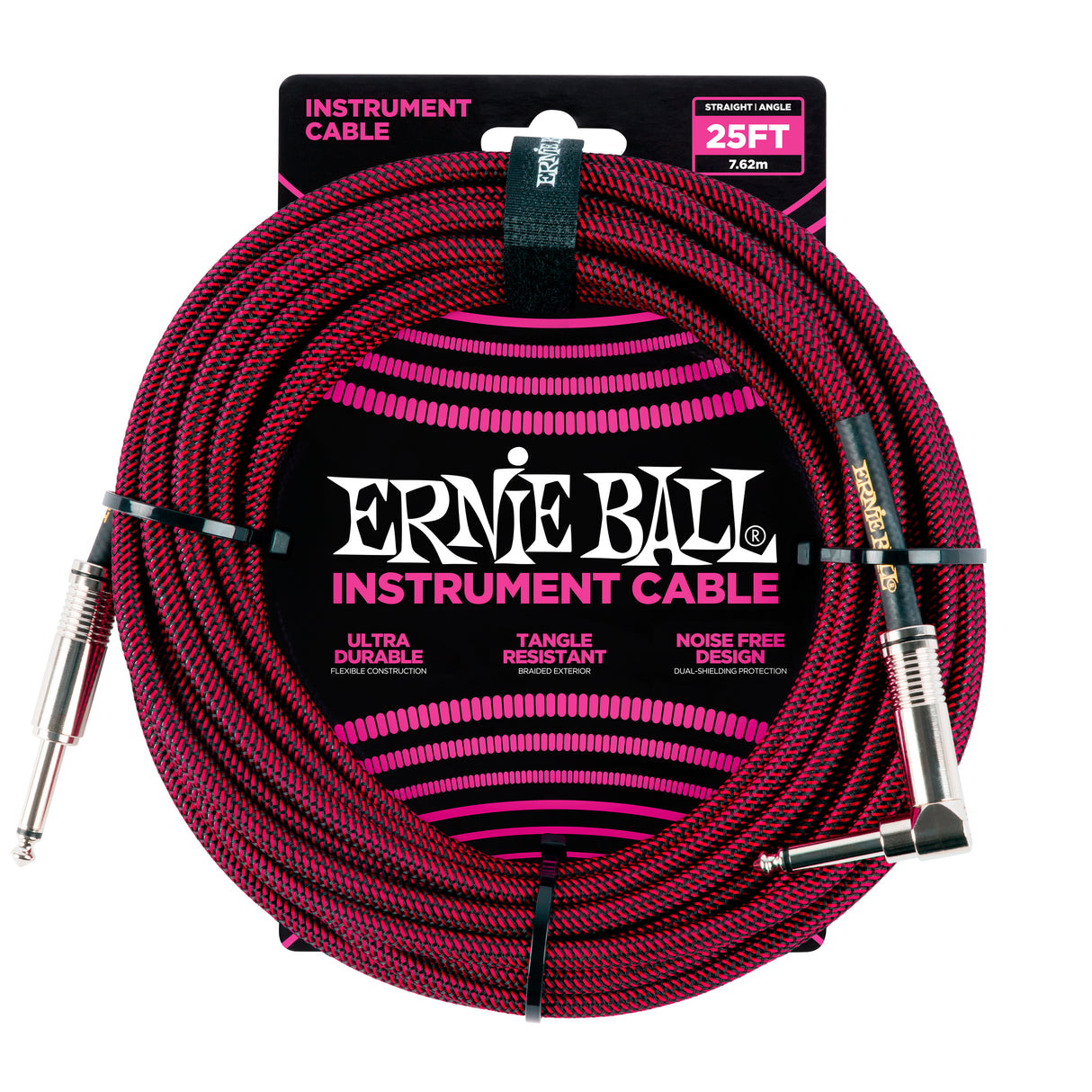 Ernie Ball 6062 gitarrkabel (svart, röd, 7,5 m)