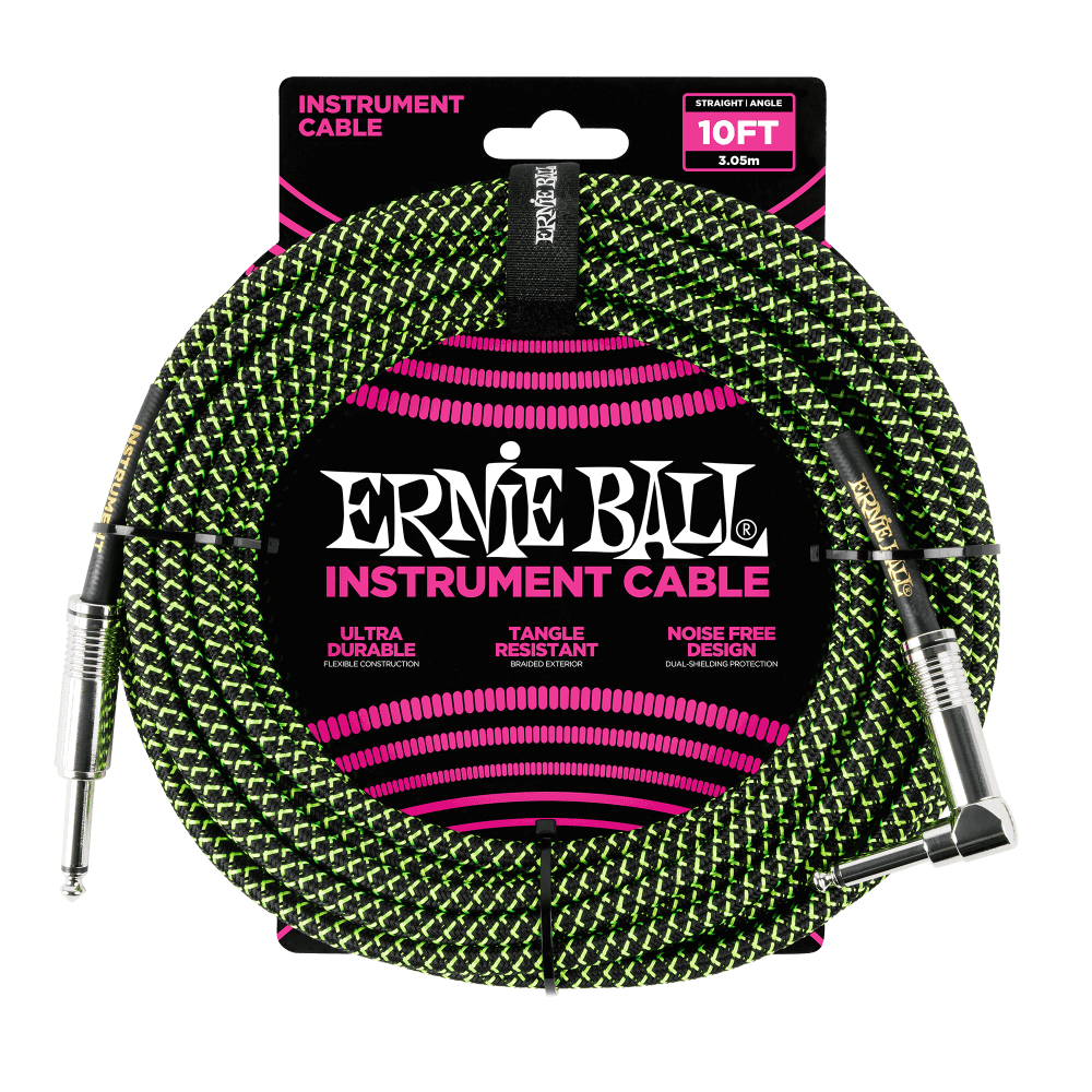 Ernie Ball 6077 gitarrkabel (svart, grön, 3m)