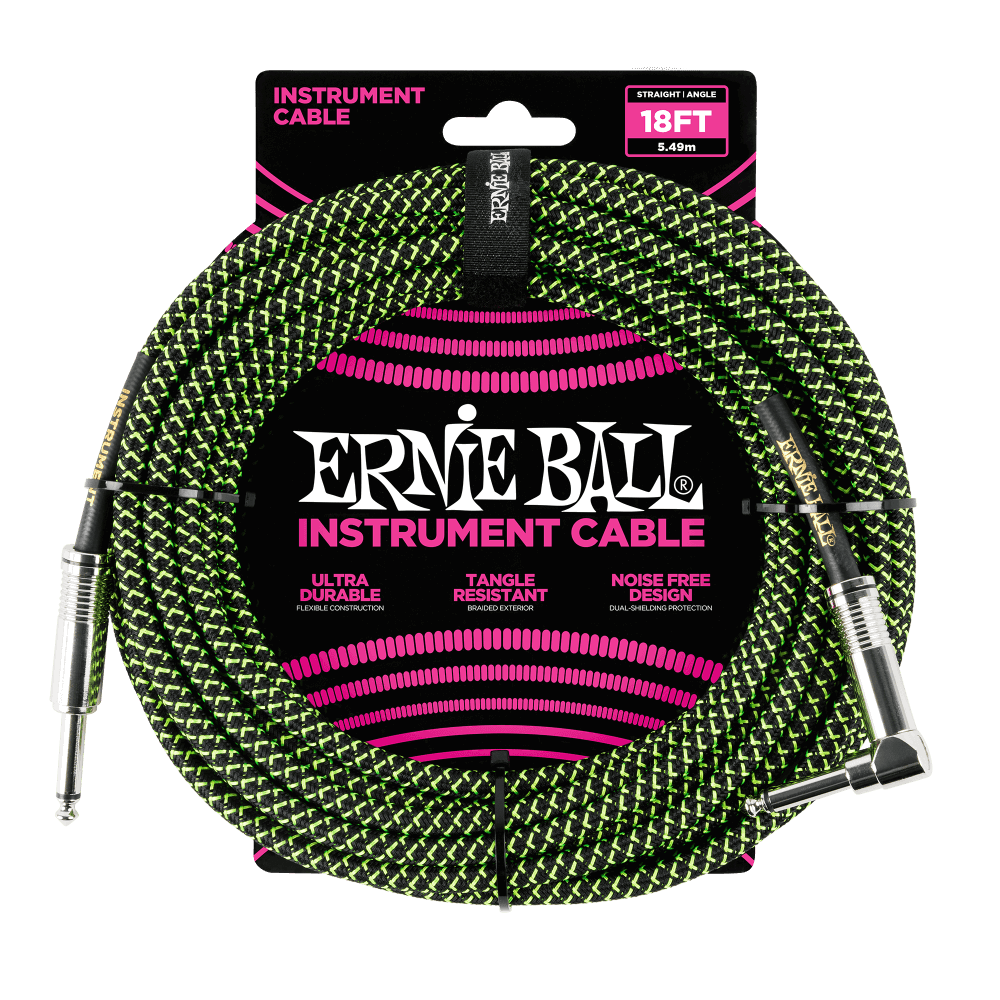 Ernie Ball 6082 gitarrkabel (svart, grön, 5,4 m)