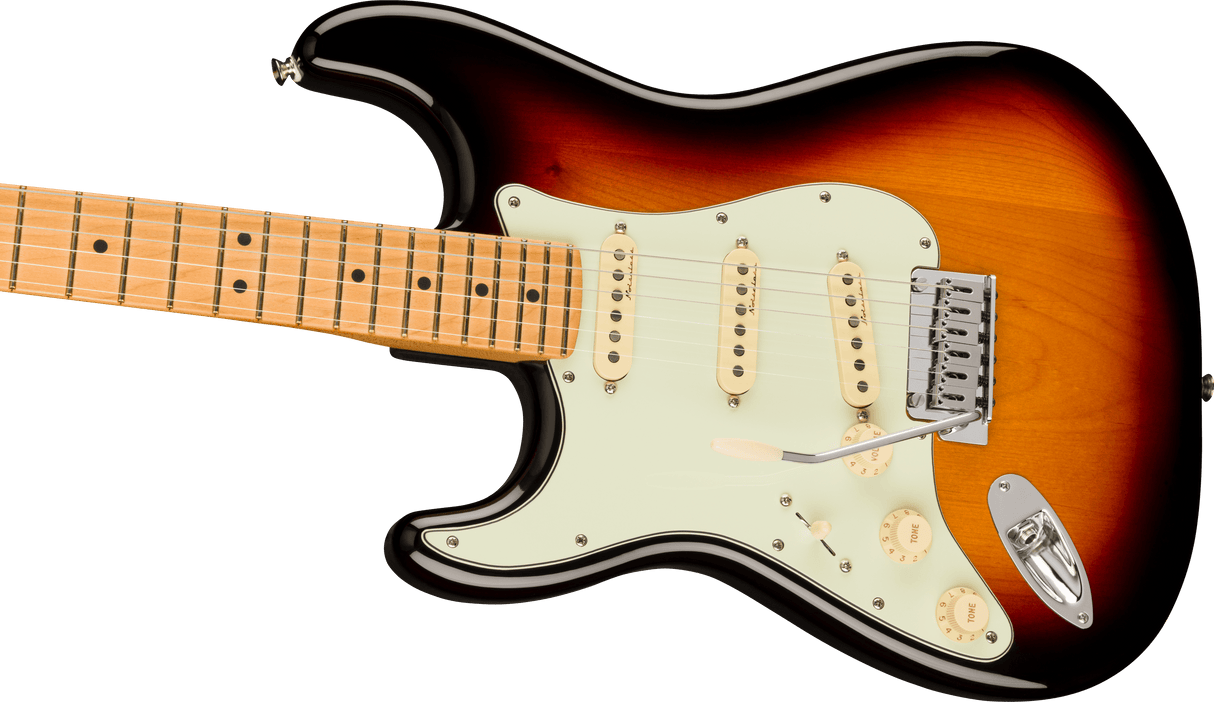 Fender Player Plus Stratocaster vänsterhänt elektrisk gitarr (3-färgad Sunburst )
