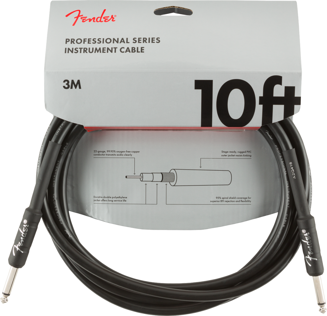 Fender professionell gitarrkabel (svart, 3m)