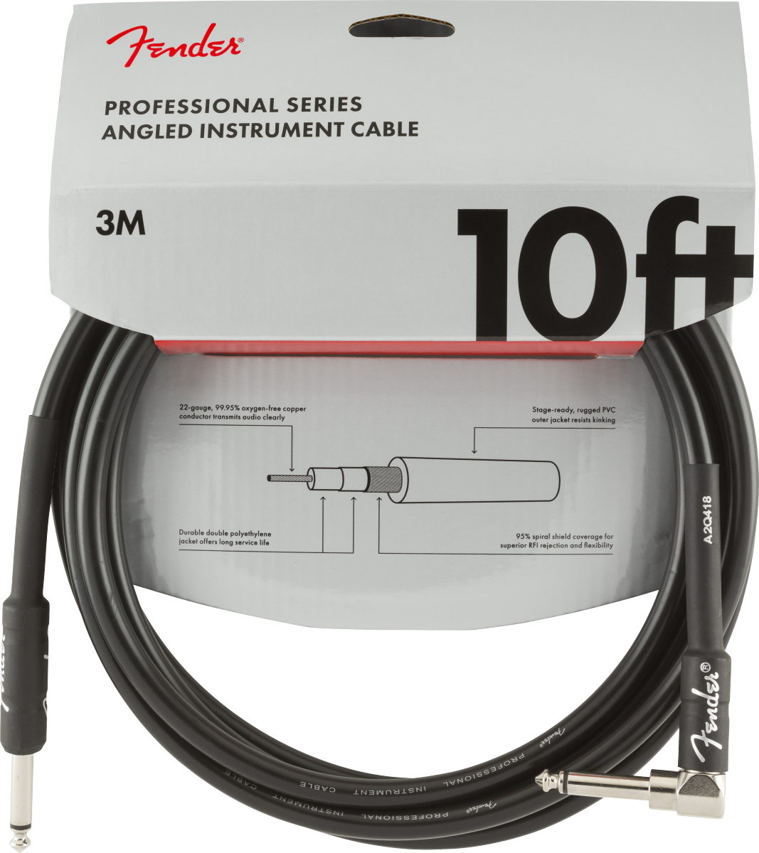 Fender professionell gitarrkabel vinkelplugg (svart, 3m)