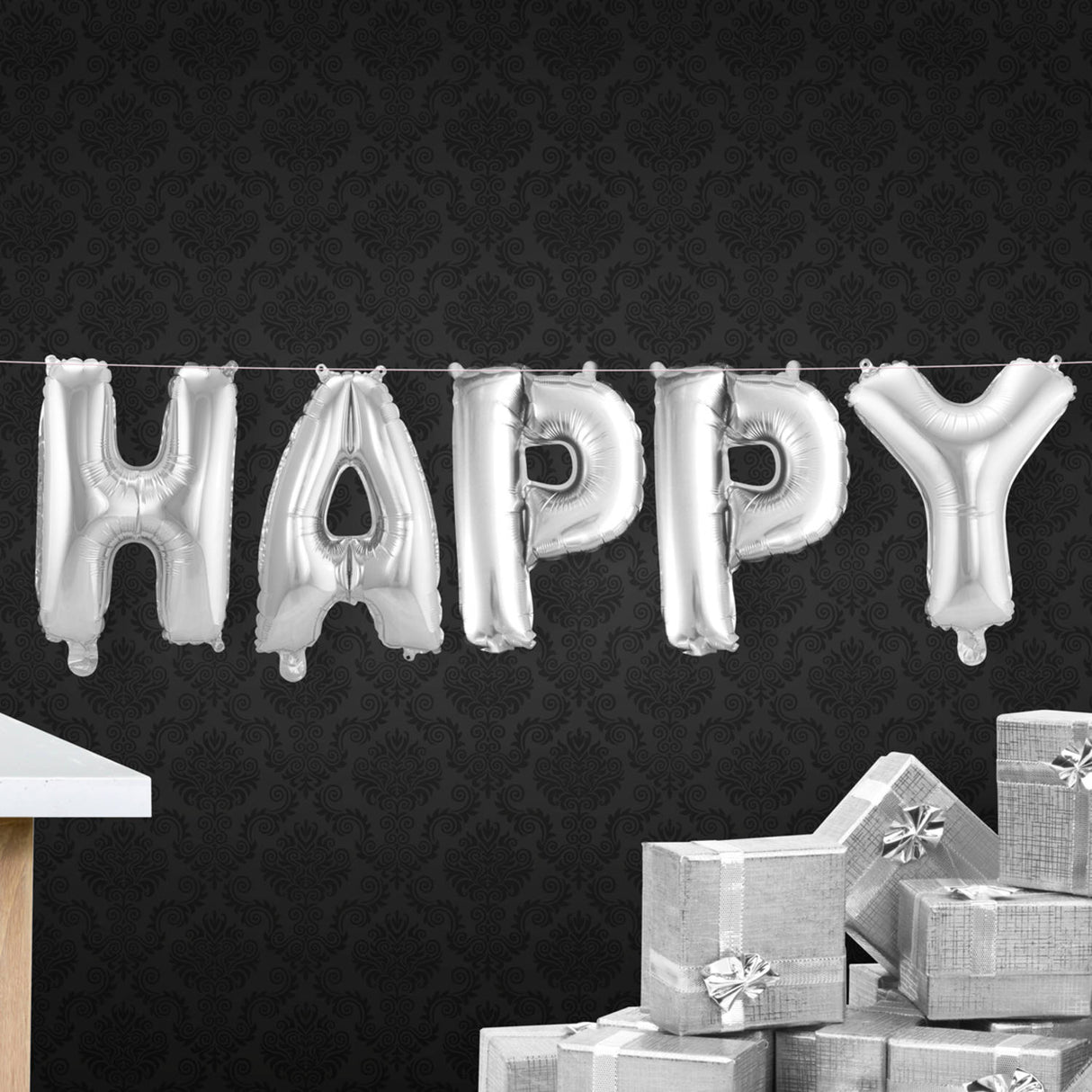 Folieballong 'Happy' (silver, 36 cm)