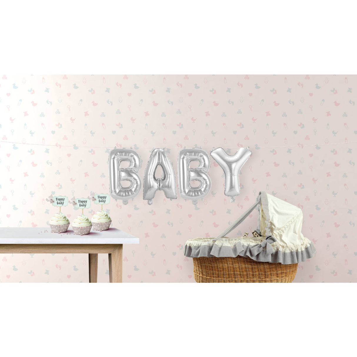 Folieballonger Bokstäver "BABY" (silver)