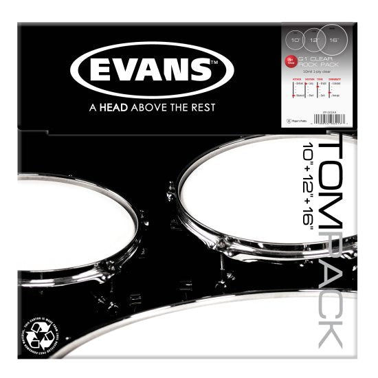 Evans G2 Skindpakke Rock Set Clear - 10", 12", 16"