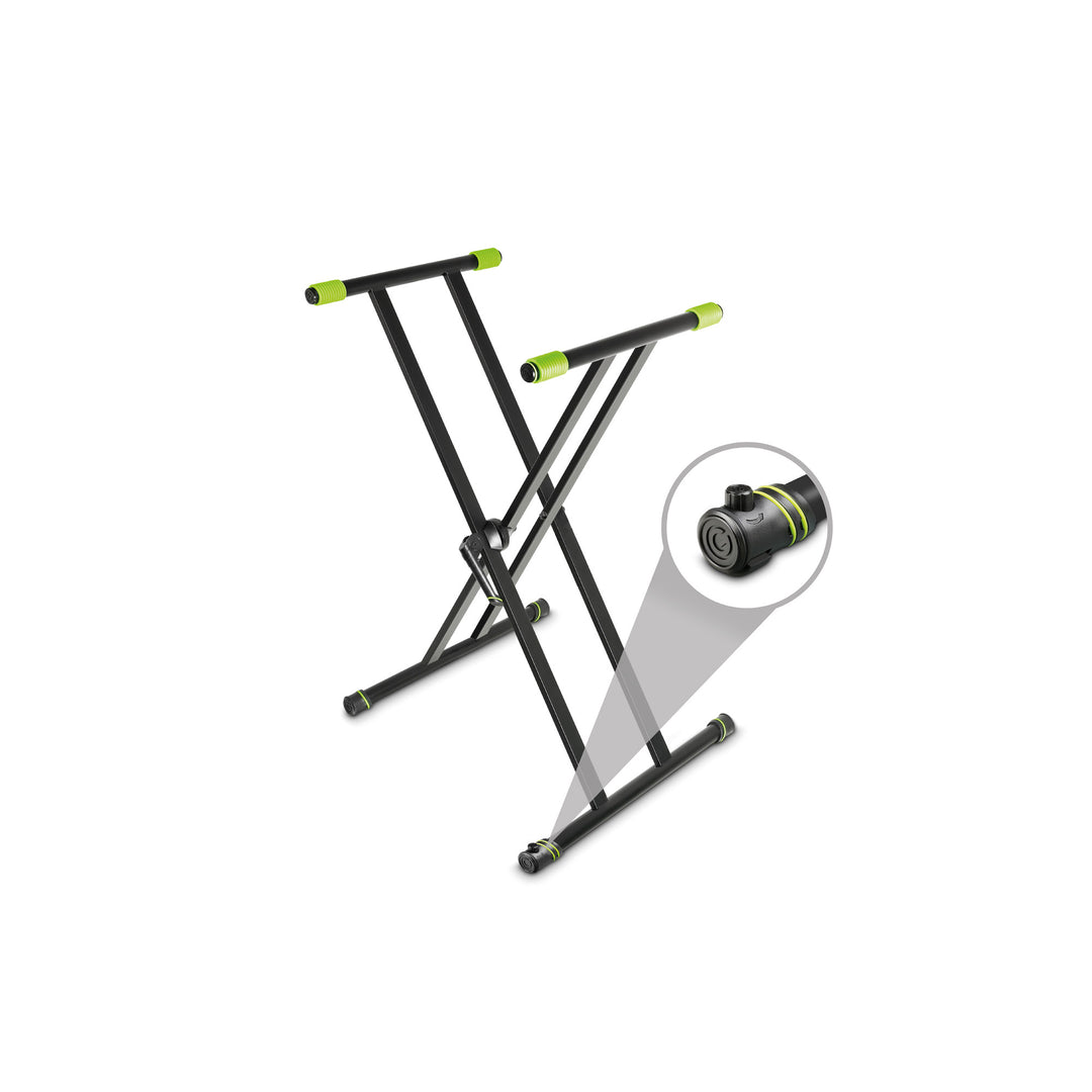 Gravity KSX 2 RD SÆT 1 - X-formad keyboardstativ med dubbelstöd och stödbräda, set 1