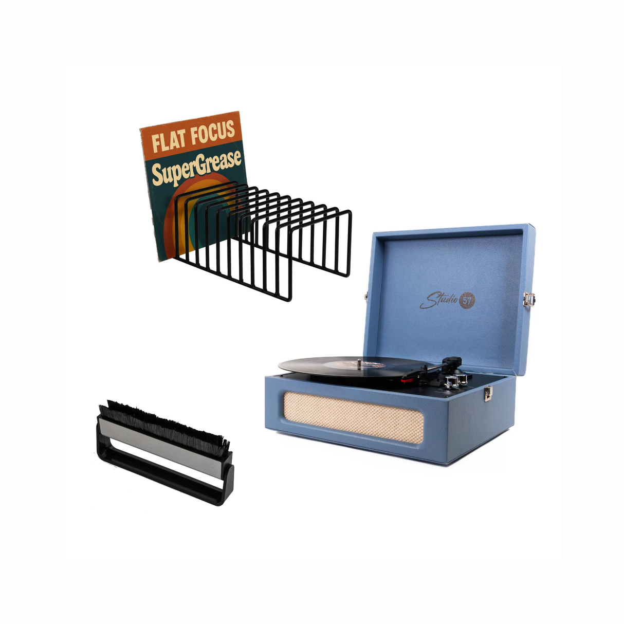 Studio 57 Groovy Skivspelare (Blå) Paket