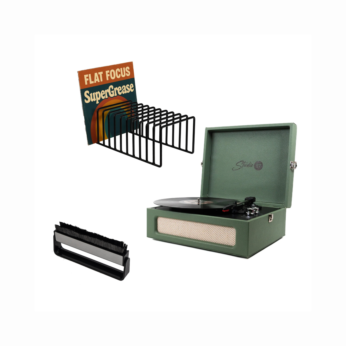 Studio 57 Groovy Skivspelare (Grön) Paket