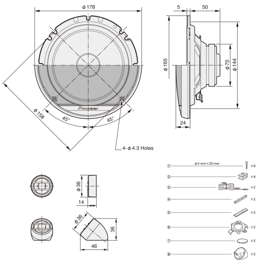 Pioneer TS-G170C 2-vägs bilhögtalarsystem (17 cm, 6,5")