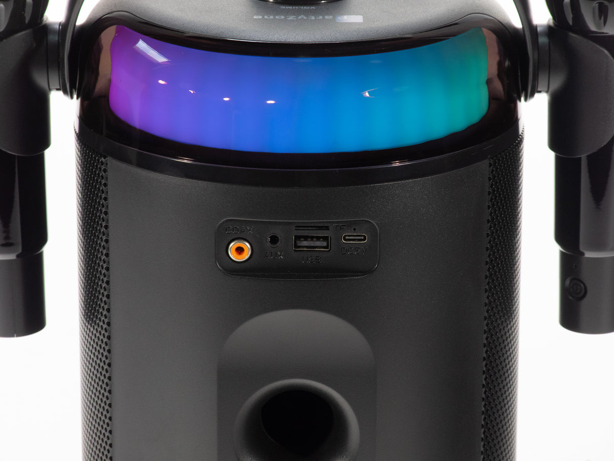 PartyZone Karaoke Set med 2 Mikrofoner (Svart) & LED PAR-ASTRO 2-i-1 Diskoljus