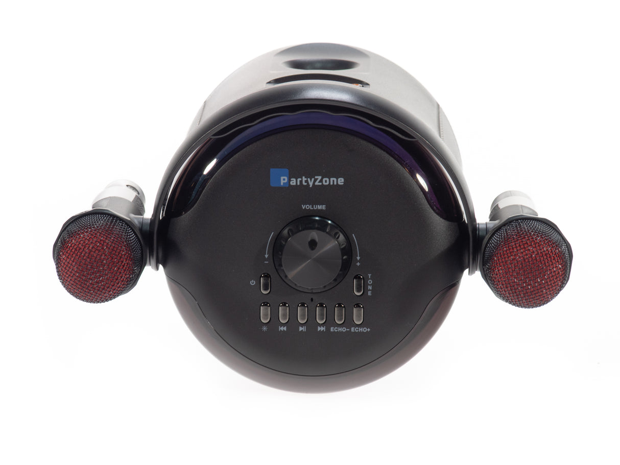 PartyZone Karaoke Set med 2 Mikrofoner (Svart) & LED PAR-ASTRO 2-i-1 Diskoljus