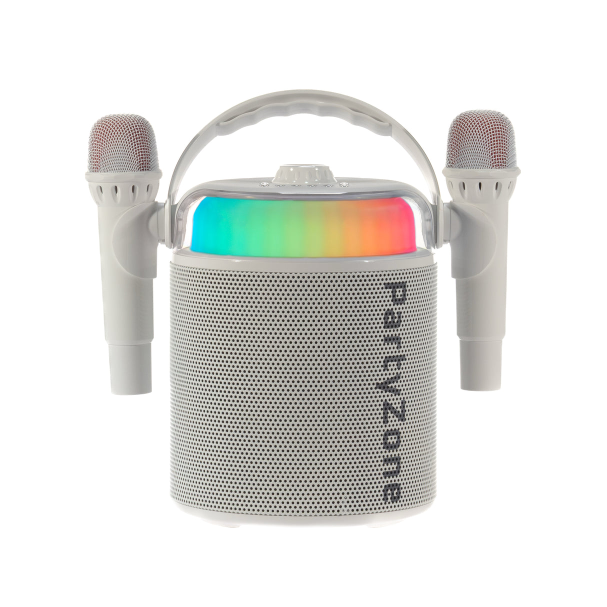 PartyZone Karaoke Set med 2 Mikrofoner (Vit) & LED PAR-ASTRO 2-i-1 Diskoljus